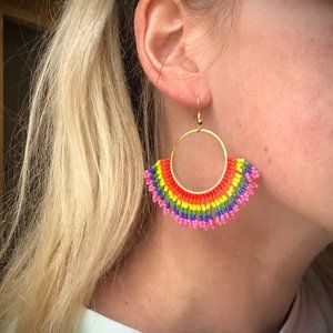 MADE TO ORDER! Rainbow Beaded Hoop Earrings